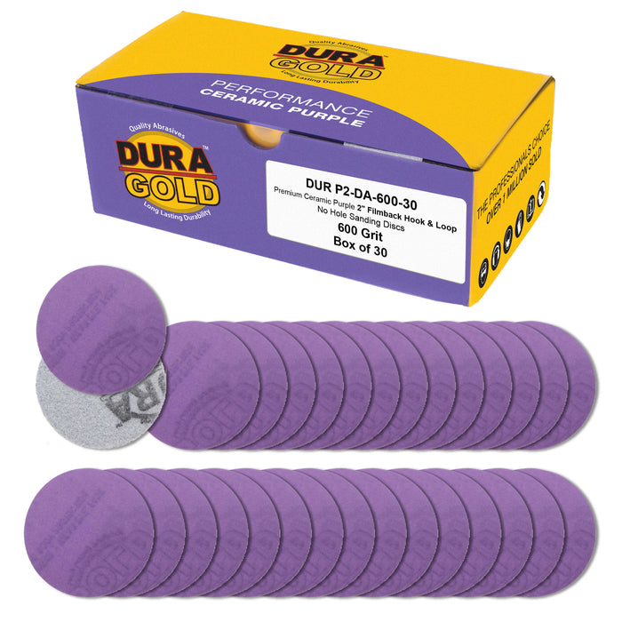 Premium 600 Grit 2" Purple Film Ceramic Sanding Discs, Box of 30 - Hook & Loop Backing Sandpaper for DA Sander, Drill, Grinder, Rotary Tool - Sand Auto Body Paint, Metal, Wood, Woodworking