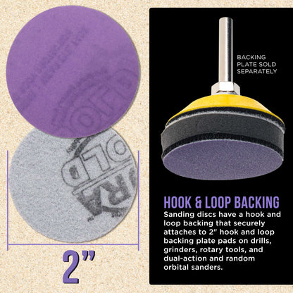 Premium 600 Grit 2" Purple Film Ceramic Sanding Discs, Box of 30 - Hook & Loop Backing Sandpaper for DA Sander, Drill, Grinder, Rotary Tool