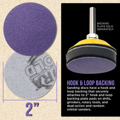 Premium 80 Grit 2" Purple Film Ceramic Sanding Discs, Box of 30 - Hook & Loop Backing Sandpaper for DA Sander, Drill, Grinder, Rotary Tool