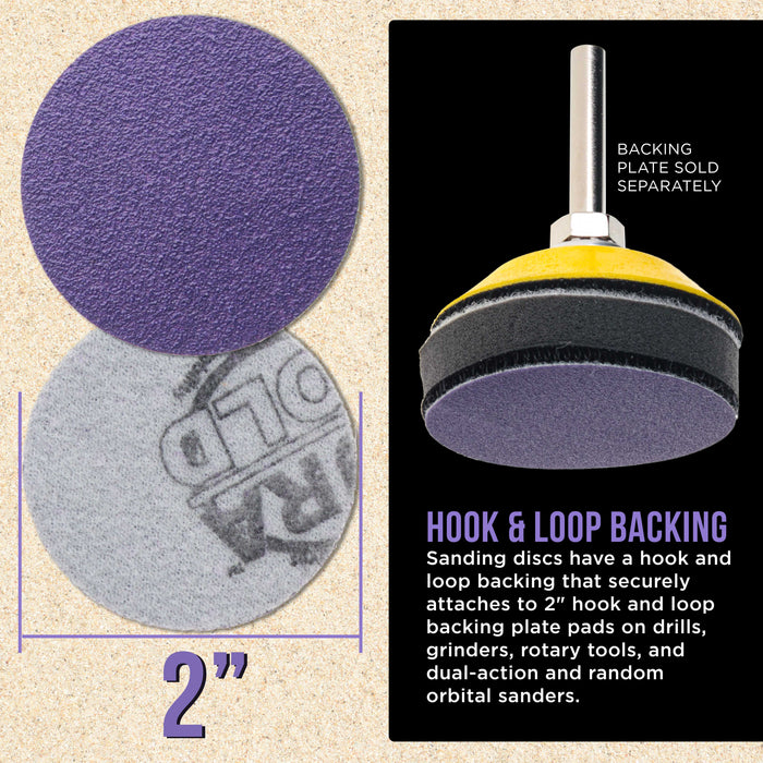 Premium 80 Grit 2" Purple Film Ceramic Sanding Discs, Box of 30 - Hook & Loop Backing Sandpaper for DA Sander, Drill, Grinder, Rotary Tool - Sand Auto Body Paint, Metal, Wood, Woodworking