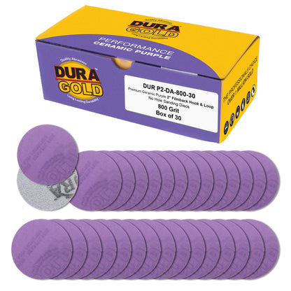 Premium 800 Grit 2" Purple Film Ceramic Sanding Discs, Box of 30 - Hook & Loop Backing Sandpaper for DA Sander, Drill, Grinder, Rotary Tool