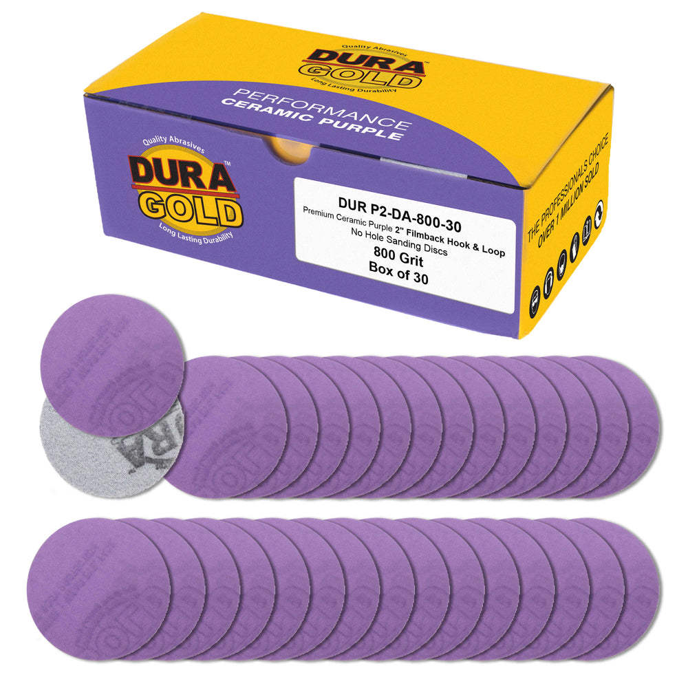 Premium 800 Grit 2" Purple Film Ceramic Sanding Discs, Box of 30 - Hook & Loop Backing Sandpaper for DA Sander, Drill, Grinder, Rotary Tool - Sand Auto Body Paint, Metal, Wood, Woodworking