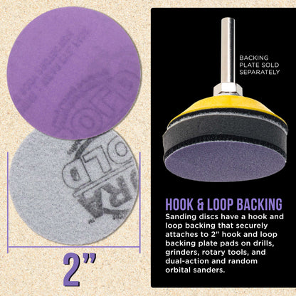 Premium 800 Grit 2" Purple Film Ceramic Sanding Discs, Box of 30 - Hook & Loop Backing Sandpaper for DA Sander, Drill, Grinder, Rotary Tool
