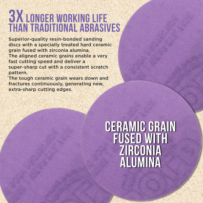 Premium 800 Grit 2" Purple Film Ceramic Sanding Discs, Box of 30 - Hook & Loop Backing Sandpaper for DA Sander, Drill, Grinder, Rotary Tool