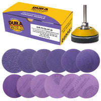 Premium 2" Purple Film Ceramic Sanding Discs, 36 Disc Variety Pack, Grits 40, 60, 80, 120, 220, 320, 400, 600, 800, 1000, 1500, 2000 - Hook & Loop Sandpaper & Drill Backing Plate