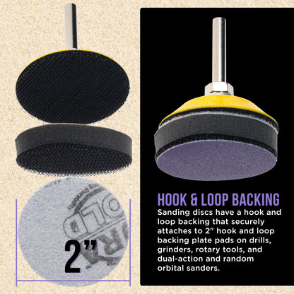Premium 2" Purple Film Ceramic Sanding Discs, 36 Disc Variety Pack, Grits 40, 60, 80, 120, 220, 320, 400, 600, 800, 1000, 1500, 2000 - Hook & Loop Sandpaper & Drill Backing Plate