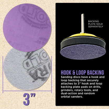 Premium 1000 Grit 3" Purple Film Ceramic Sanding Discs, Box of 30 - Hook & Loop Backing Sandpaper for DA Sander, Drill, Grinder, Rotary Tool