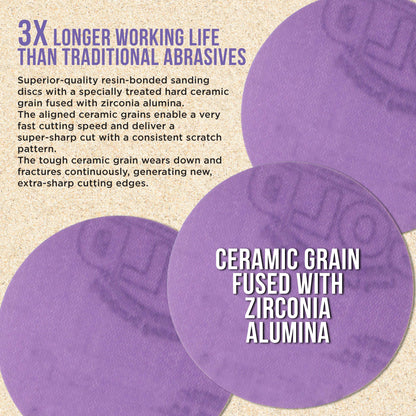Premium 1000 Grit 3" Purple Film Ceramic Sanding Discs, Box of 30 - Hook & Loop Backing Sandpaper for DA Sander, Drill, Grinder, Rotary Tool