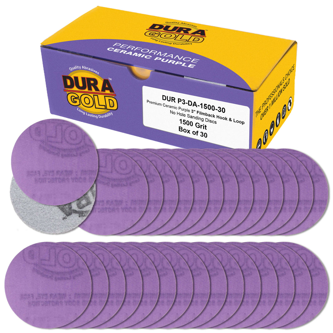 Premium 1500 Grit 3" Purple Film Ceramic Sanding Discs, Box of 30 - Hook & Loop Backing Sandpaper for DA Sander, Drill, Grinder, Rotary Tool