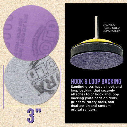 Premium 2000 Grit 3" Purple Film Ceramic Sanding Discs, Box of 30 - Hook & Loop Backing Sandpaper for DA Sander, Drill, Grinder, Rotary Tool