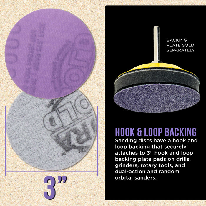 Premium 2000 Grit 3" Purple Film Ceramic Sanding Discs, Box of 30 - Hook & Loop Backing Sandpaper for DA Sander, Drill, Grinder, Rotary Tool - Sand Auto Body Paint, Metal, Wood, Woodworking