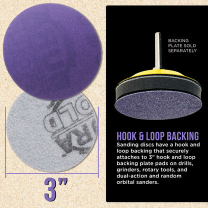 Premium 320 Grit 3" Purple Film Ceramic Sanding Discs, Box of 30 - Hook & Loop Backing Sandpaper for DA Sander, Drill, Grinder, Rotary Tool