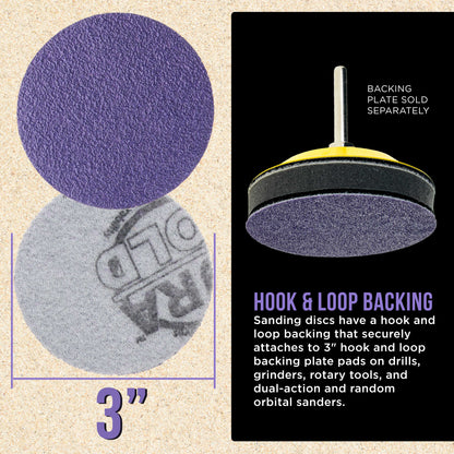 Premium 60 Grit 3" Purple Film Ceramic Sanding Discs, Box of 20 - Hook & Loop Backing Sandpaper for DA Sander, Drill, Grinder, Rotary Tool