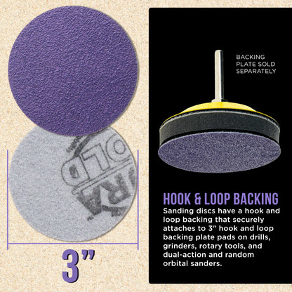 Premium 80 Grit 3" Purple Film Ceramic Sanding Discs, Box of 30 - Hook & Loop Backing Sandpaper for DA Sander, Drill, Grinder, Rotary Tool