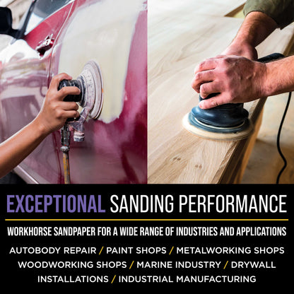 Premium 100 Grit 5" Purple Film Ceramic Sanding Discs, 8-Hole Pattern, Box of 50 - Dustless Hook & Loop Backing Sandpaper for DA & Random Orbital Sanders