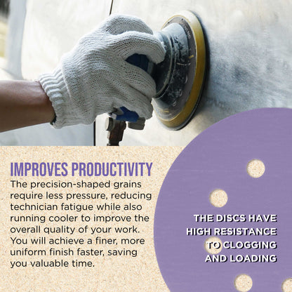 Premium 1500 Grit 5" Purple Film Ceramic Sanding Discs, 8-Hole Pattern, Box of 50 - Dustless Hook & Loop Backing Sandpaper for DA & Random Orbital Sanders