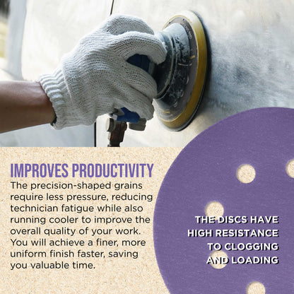 Premium 220 Grit 5" Purple Film Ceramic Sanding Discs, 8-Hole Pattern, Box of 50 - Dustless Hook & Loop Backing Sandpaper for DA & Random Orbital Sanders