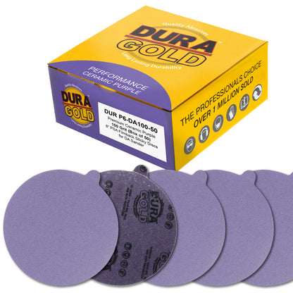 Premium 100 Grit 6" PSA Purple Film Ceramic Sanding Discs, Box of 50 - Self Adhesive Stickyback Sandpaper for DA & Random Orbital Sanders