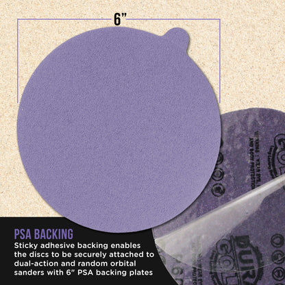 Premium 100 Grit 6" PSA Purple Film Ceramic Sanding Discs, Box of 50 - Self Adhesive Stickyback Sandpaper for DA & Random Orbital Sanders