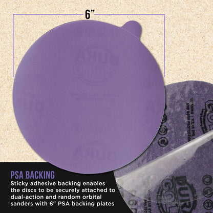 Premium 1000 Grit 6" PSA Purple Film Ceramic Sanding Discs, Box of 50 - Self Adhesive Stickyback Sandpaper for DA & Random Orbital Sanders