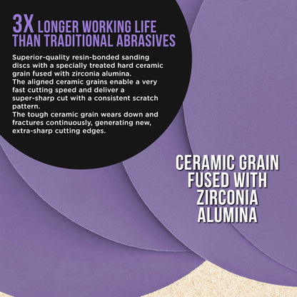 Premium 1000 Grit 6" PSA Purple Film Ceramic Sanding Discs, Box of 50 - Self Adhesive Stickyback Sandpaper for DA & Random Orbital Sanders