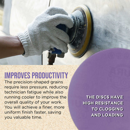 Premium 1000 Grit 6" PSA Purple Film Ceramic Sanding Discs, Box of 50 - Self Adhesive Stickyback Sandpaper for DA & Random Orbital Sanders