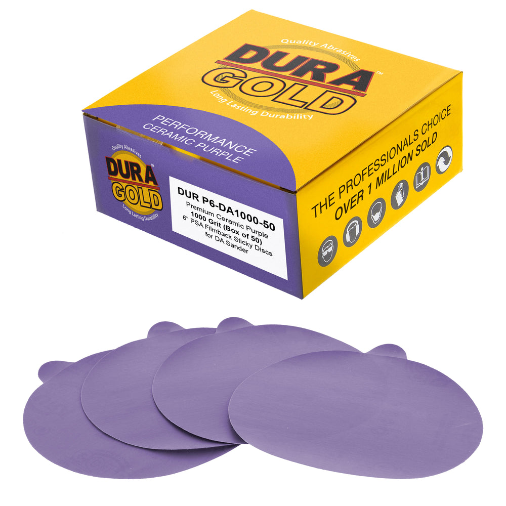 Premium 1000 Grit 6" PSA Purple Film Ceramic Sanding Discs, Box of 50 - Self Adhesive Stickyback Sandpaper for DA & Random Orbital Sanders - Abrasive Sand Auto Paint, Metal, Wood Woodworking