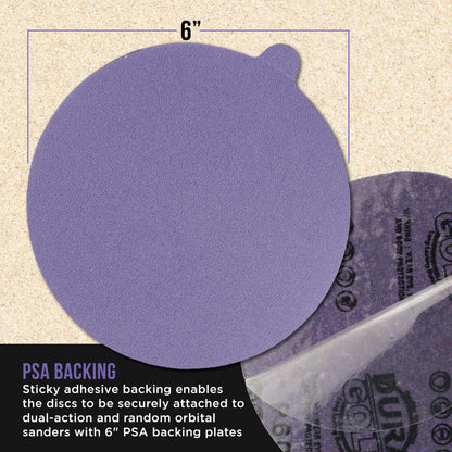 Premium 180 Grit 6" PSA Purple Film Ceramic Sanding Discs, Box of 50 - Self Adhesive Stickyback Sandpaper for DA & Random Orbital Sanders