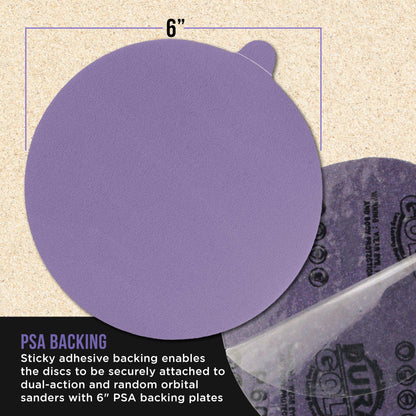 Premium 220 Grit 6" PSA Purple Film Ceramic Sanding Discs, Box of 50 - Self Adhesive Stickyback Sandpaper for DA & Random Orbital Sanders
