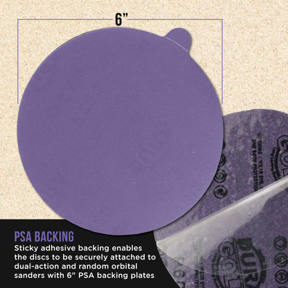 Premium 320 Grit 6" PSA Purple Film Ceramic Sanding Discs, Box of 50 - Self Adhesive Stickyback Sandpaper for DA & Random Orbital Sanders
