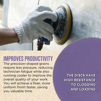 Premium 320 Grit 6" PSA Purple Film Ceramic Sanding Discs, Box of 50 - Self Adhesive Stickyback Sandpaper for DA & Random Orbital Sanders