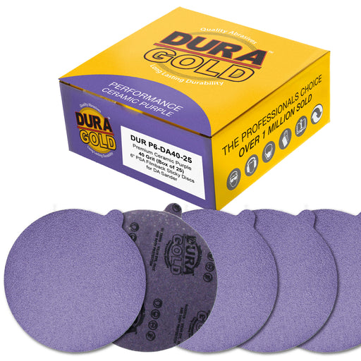 Premium 40 Grit 6" PSA Purple Film Ceramic Sanding Discs, Box of 25 - Self Adhesive Stickyback Sandpaper for DA & Random Orbital Sanders - Abrasive Sand Auto Paint, Metal, Wood, Woodworking