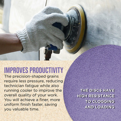 Premium 40 Grit 6" PSA Purple Film Ceramic Sanding Discs, Box of 25 - Self Adhesive Stickyback Sandpaper for DA & Random Orbital Sanders