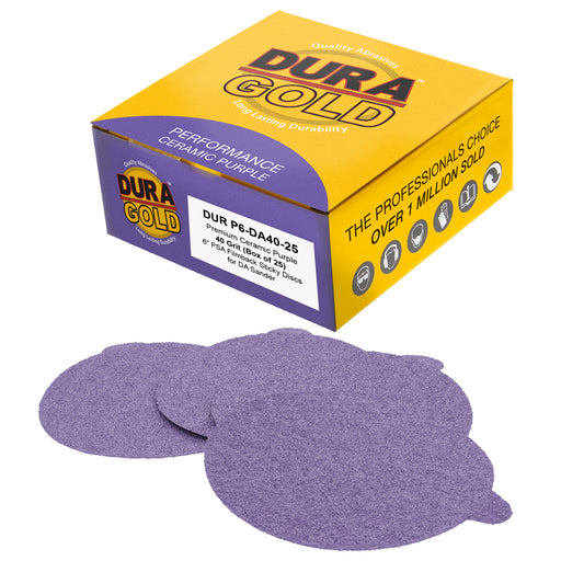 Premium 40 Grit 6" PSA Purple Film Ceramic Sanding Discs, Box of 25 - Self Adhesive Stickyback Sandpaper for DA & Random Orbital Sanders - Abrasive Sand Auto Paint, Metal, Wood, Woodworking