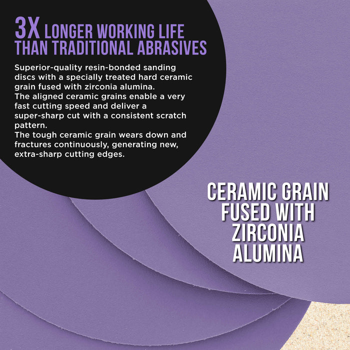 Premium 400 Grit 6" PSA Purple Film Ceramic Sanding Discs, Box of 50 - Self Adhesive Stickyback Sandpaper for DA & Random Orbital Sanders - Abrasive Sand Auto Paint, Metal, Wood, Woodworking