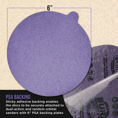 Premium 60 Grit 6" PSA Purple Film Ceramic Sanding Discs, Box of 25 - Self Adhesive Stickyback Sandpaper for DA & Random Orbital Sanders