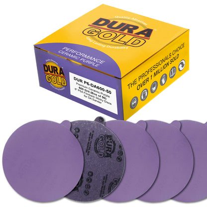 Premium 600 Grit 6" PSA Purple Film Ceramic Sanding Discs, Box of 50 - Self Adhesive Stickyback Sandpaper for DA & Random Orbital Sanders