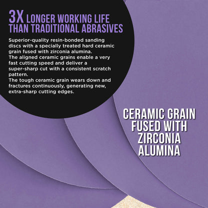Premium 600 Grit 6" PSA Purple Film Ceramic Sanding Discs, Box of 50 - Self Adhesive Stickyback Sandpaper for DA & Random Orbital Sanders