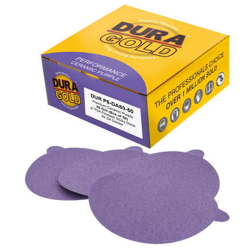 Premium 80 Grit 6" PSA Purple Film Ceramic Sanding Discs, Box of 50 - Self Adhesive Stickyback Sandpaper for DA & Random Orbital Sanders - Abrasive Sand Auto Paint, Metal, Wood, Woodworking