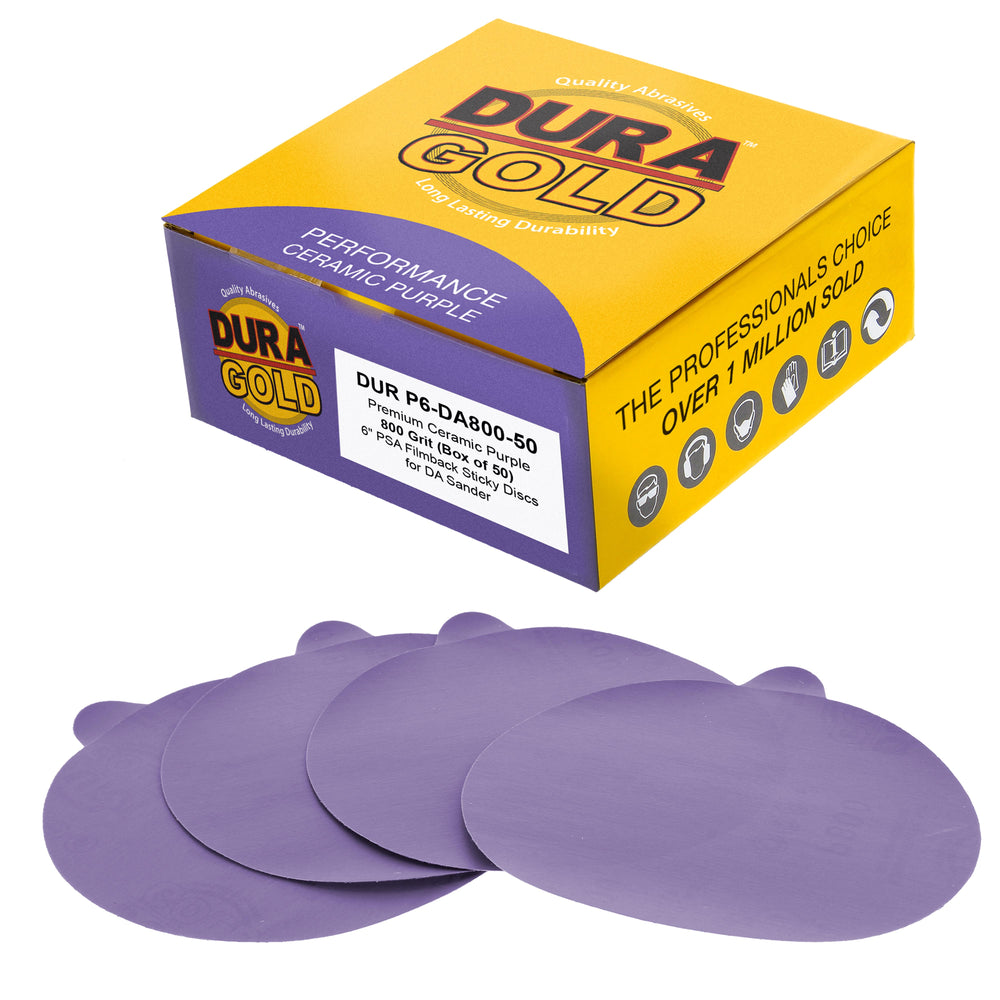 Premium 800 Grit 6" PSA Purple Film Ceramic Sanding Discs, Box of 50 - Self Adhesive Stickyback Sandpaper for DA & Random Orbital Sanders - Abrasive Sand Auto Paint, Metal, Wood, Woodworking