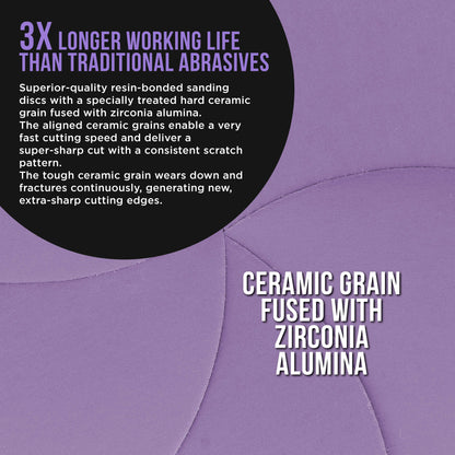 Premium 1000 Grit 6" Purple Film Ceramic Sanding Discs, Box of 50 - Hook & Loop Backing Sandpaper for DA & Random Orbital Sanders