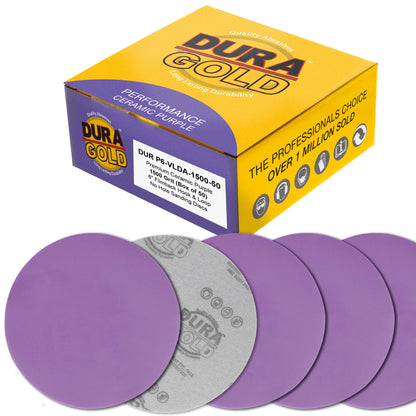 Premium 1500 Grit 6" Purple Film Ceramic Sanding Discs, Box of 50 - Hook & Loop Backing Sandpaper for DA & Random Orbital Sanders