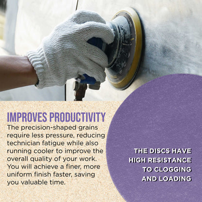 Premium 180 Grit 6" Purple Film Ceramic Sanding Discs, Box of 50 - Hook & Loop Backing Sandpaper for DA & Random Orbital Sanders