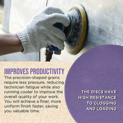 Premium 220 Grit 6" Purple Film Ceramic Sanding Discs, Box of 50 - Hook & Loop Backing Sandpaper for DA & Random Orbital Sanders