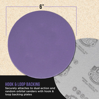Premium 320 Grit 6" Purple Film Ceramic Sanding Discs, Box of 50 - Hook & Loop Backing Sandpaper for DA & Random Orbital Sanders