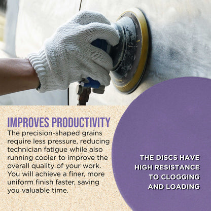 Premium 320 Grit 6" Purple Film Ceramic Sanding Discs, Box of 50 - Hook & Loop Backing Sandpaper for DA & Random Orbital Sanders
