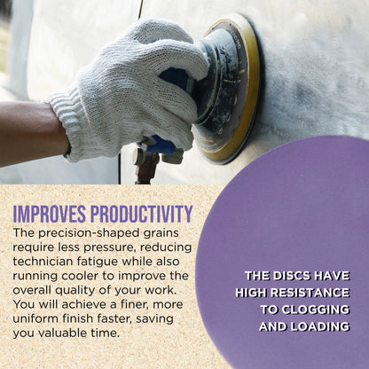 Premium 400 Grit 6" Purple Film Ceramic Sanding Discs, Box of 50 - Hook & Loop Backing Sandpaper for DA & Random Orbital Sanders