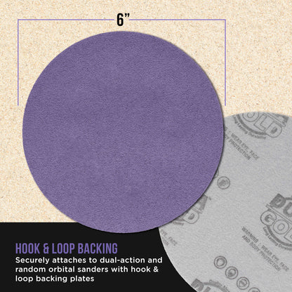 Premium 80 Grit 6" Purple Film Ceramic Sanding Discs, Box of 50 - Hook & Loop Backing Sandpaper for DA & Random Orbital Sanders