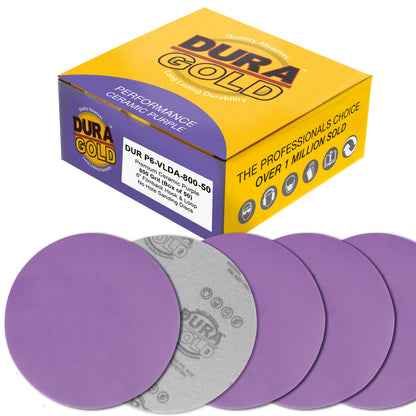 Premium 800 Grit 6" Purple Film Ceramic Sanding Discs, Box of 50 - Hook & Loop Backing Sandpaper for DA & Random Orbital Sanders
