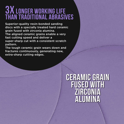 Premium 6" Purple Film Ceramic Sanding Discs, 50 Disc Variety Pack, Grits 60, 80, 120, 180, 220, 320, 400, 600, 800, 1000 - Hook & Loop Sandpaper, DA & Random Orbital Sander